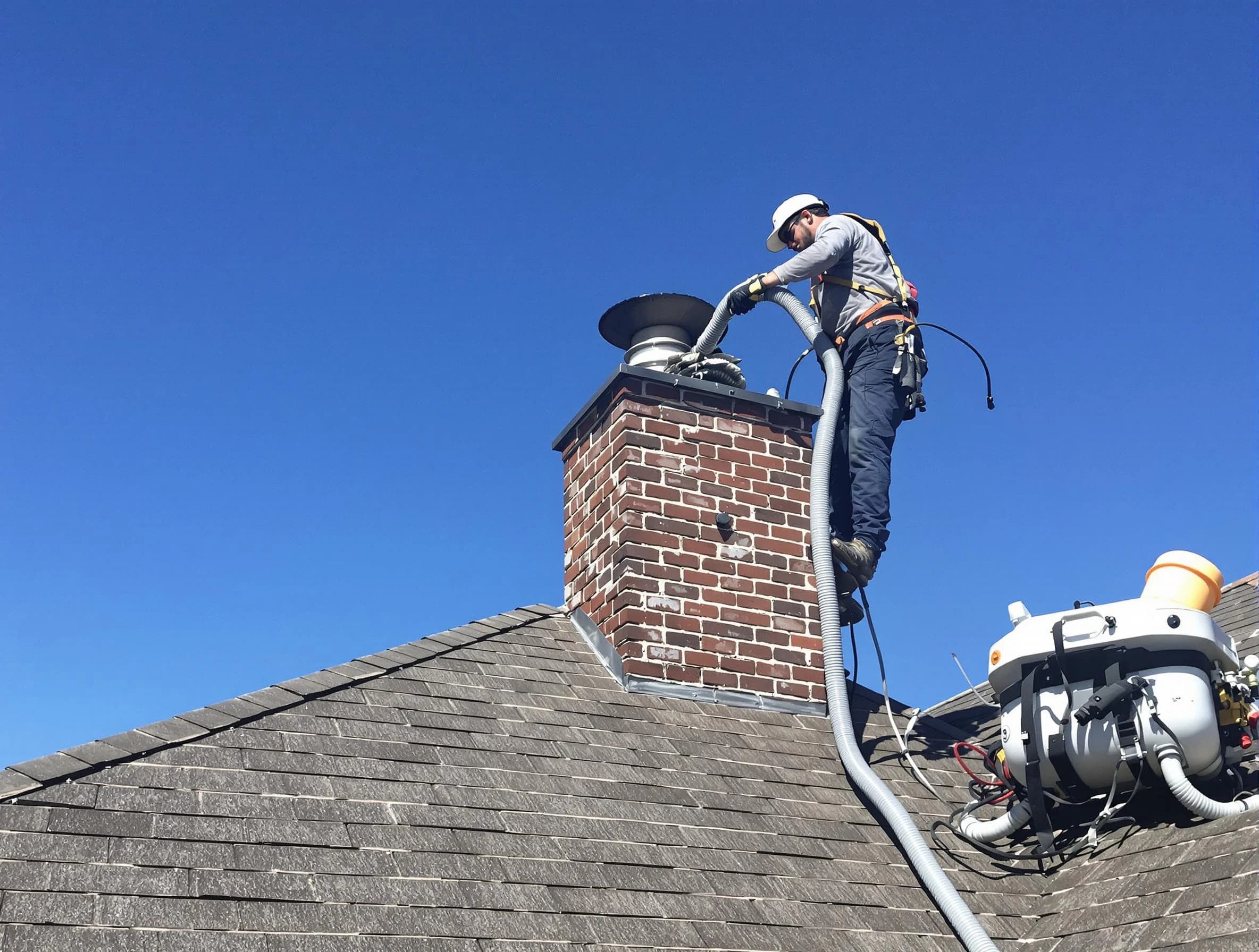 Dedicated Harrah Chimney Sweep team member cleaning a chimney in Harrah, OK