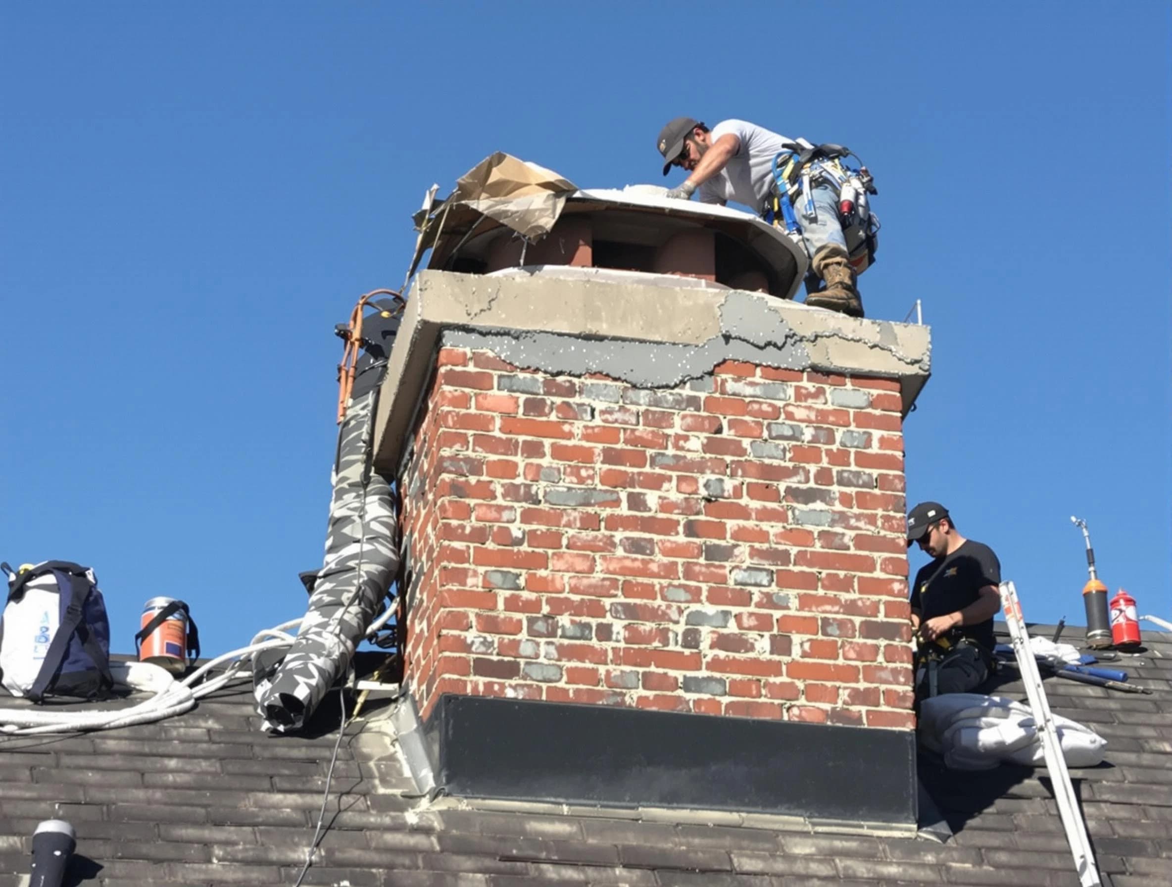 Harrah Chimney Sweep installing a custom chimney crown in Harrah, OK
