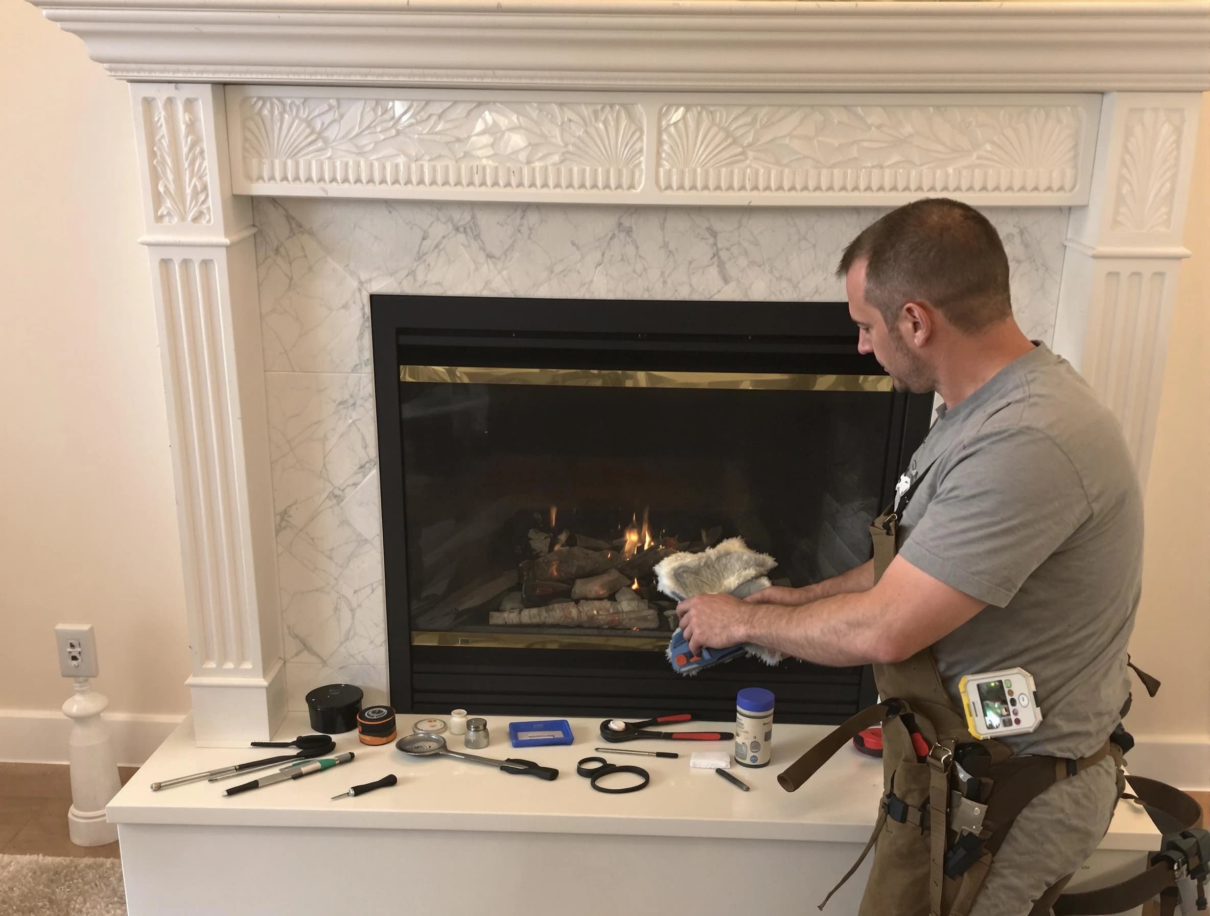 Harrah Chimney Sweep performing fireplace maintenance in Harrah, OK