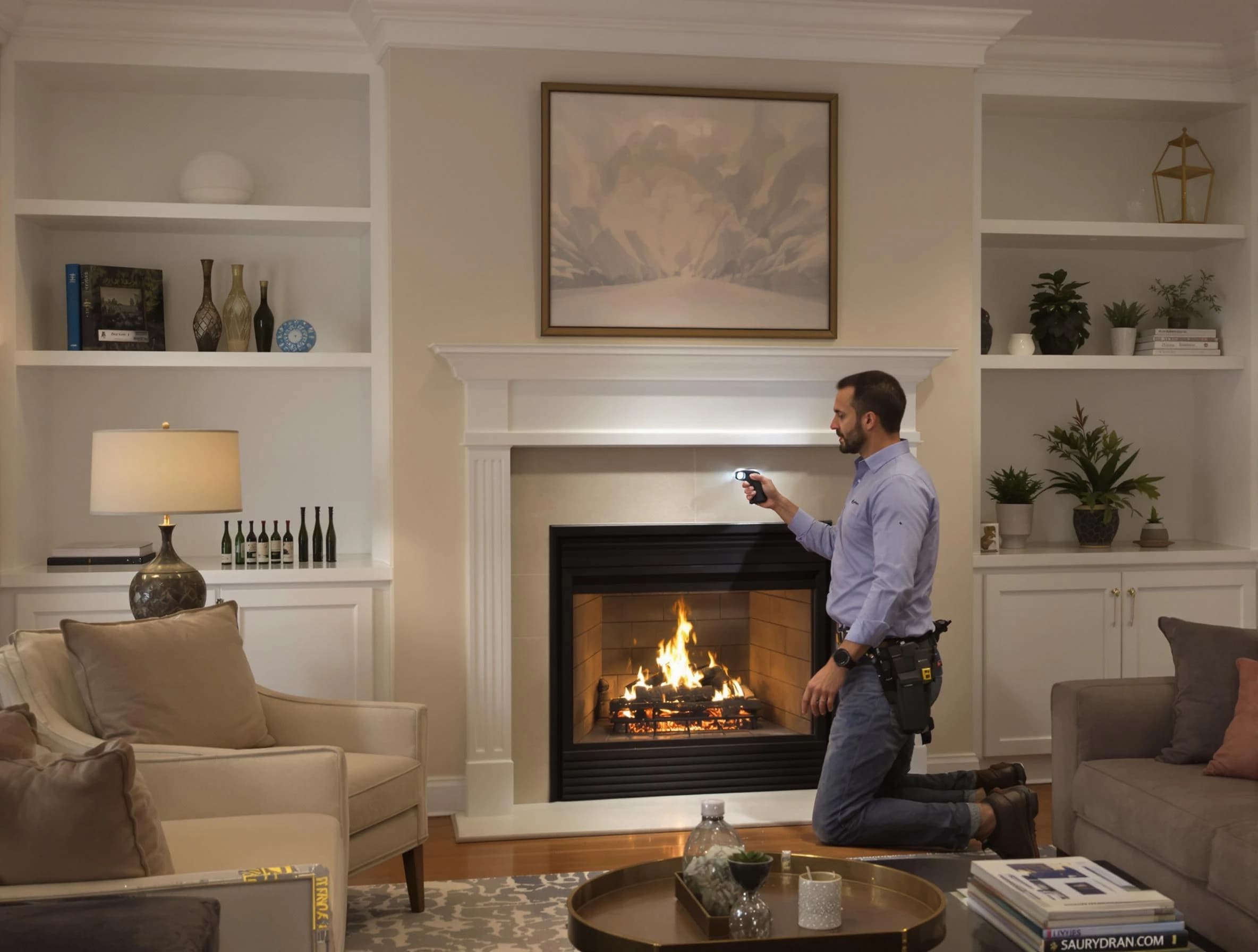 Harrah Chimney Sweep conducting a fireplace safety inspection in Harrah, OK