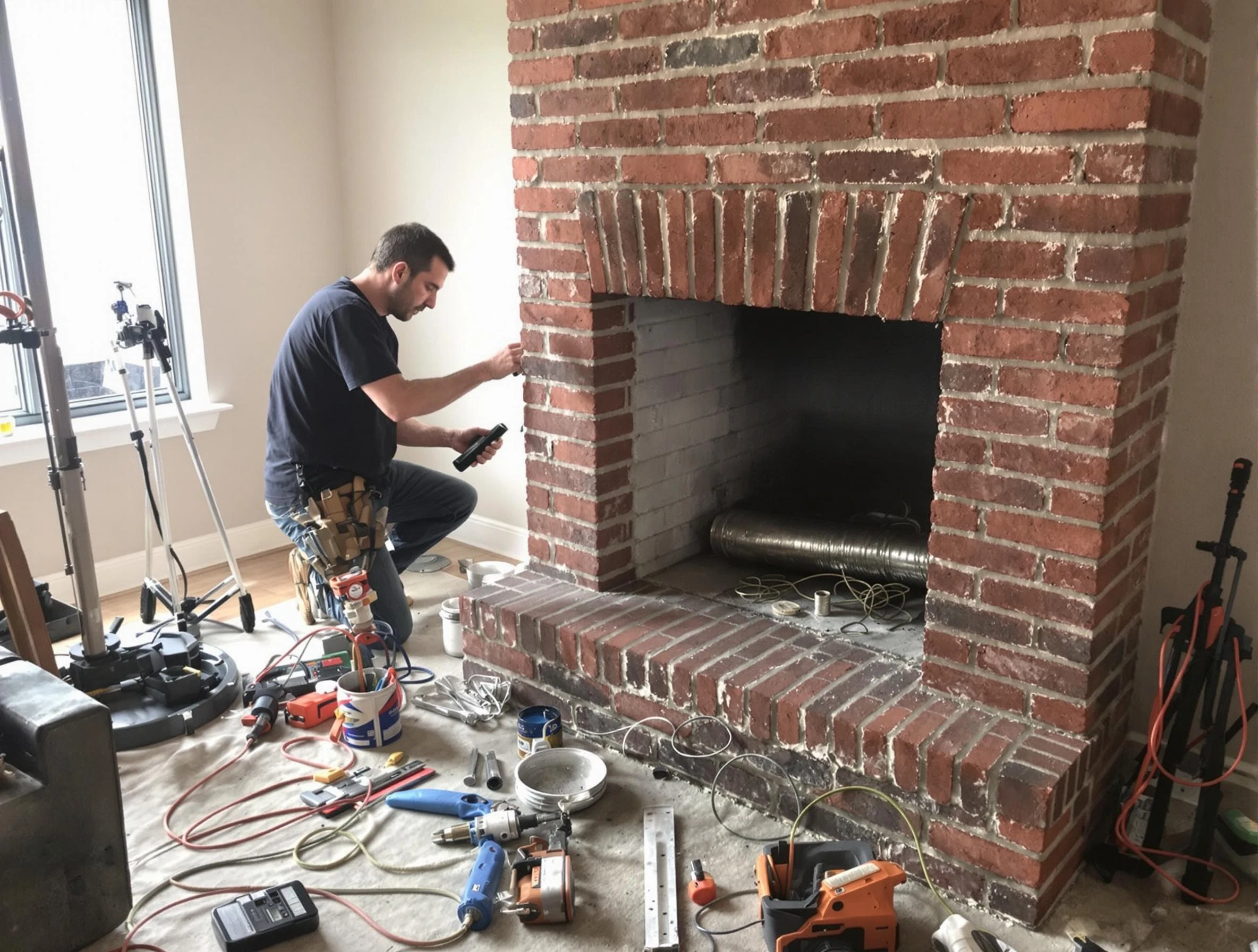 Harrah Chimney Sweep specialist finalizing chimney liner service in Harrah, OK