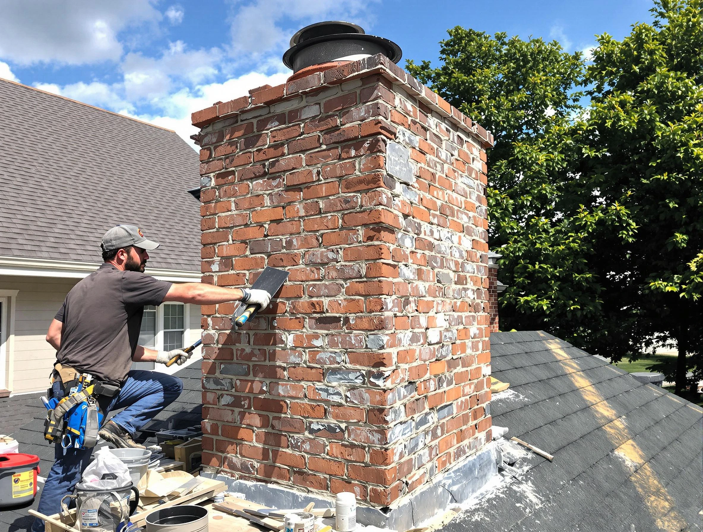 Completed chimney rebuild by Harrah Chimney Sweep in Harrah, OK