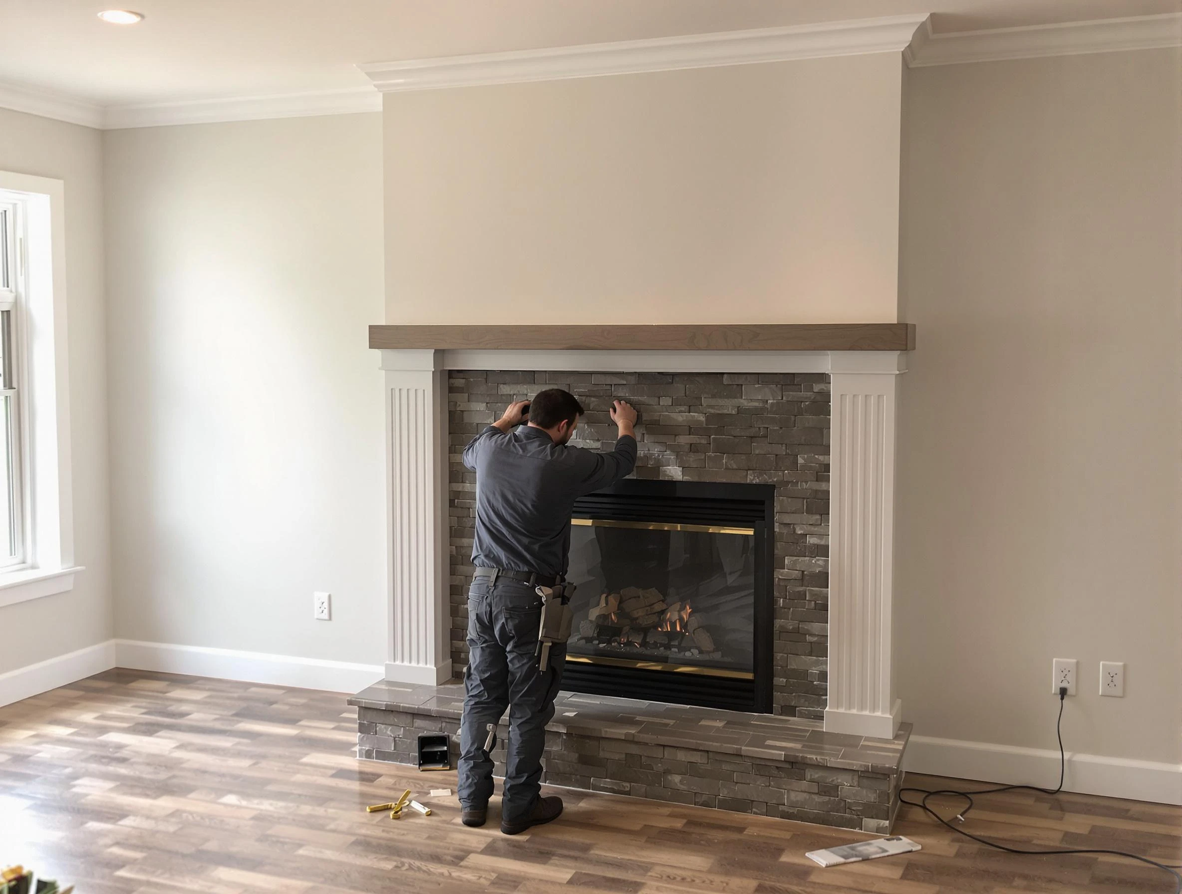 Harrah Chimney Sweep finishing a custom fireplace install in Harrah, OK